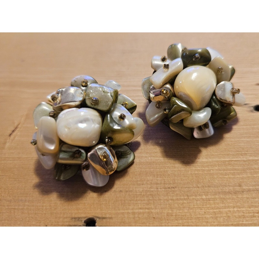 Vintage Cluster Clip On Earrings Faux‎ Pearl Bead Statement Jewelry - Picture 14 of 14